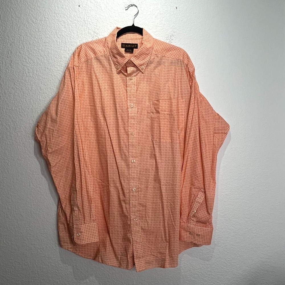 Ariat‎ Shirt Mens XL Orange White Geo Print Button Down Western Casual Wear